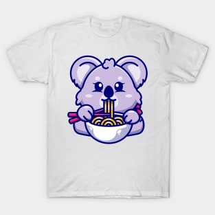 Cute koala eating ramen with chopstick cartoon T-Shirt